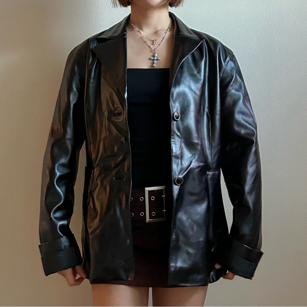 Danielle Guizio black faux leather jacket